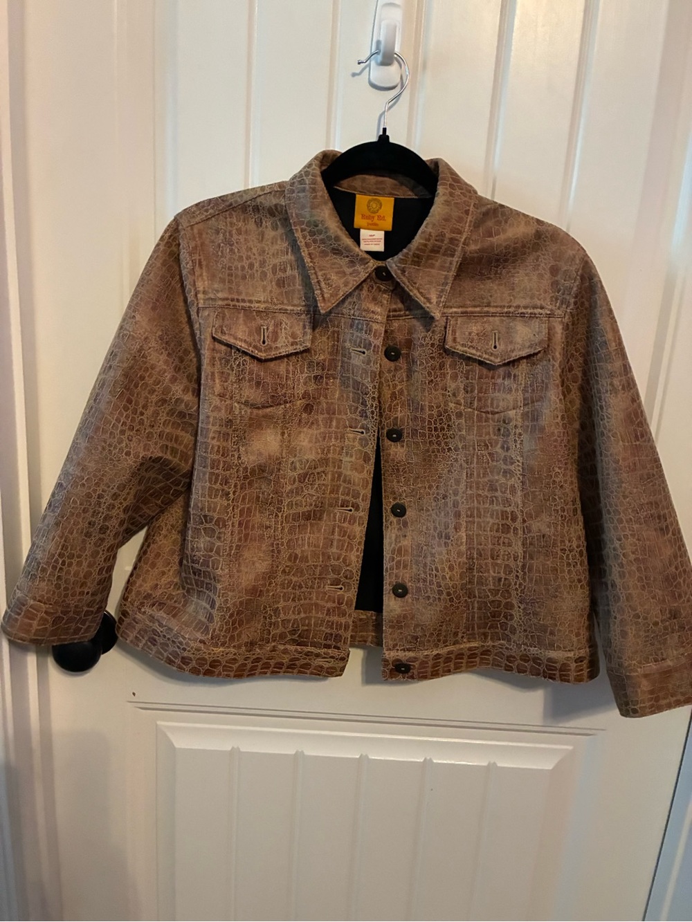 Ruby Rd. Croc-Embossed Taupe Jacket Faux leather